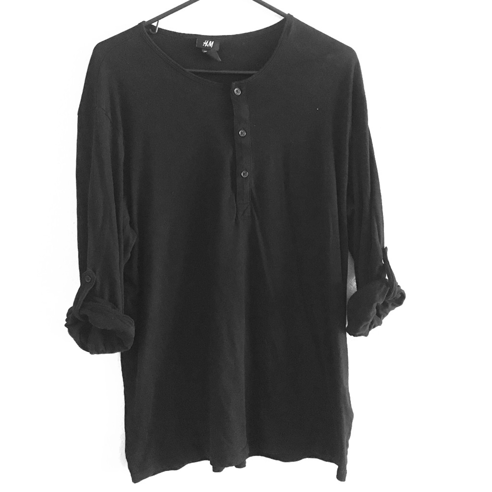 H&M Three Quarter Roll Tab Sleeve Henley Shirt